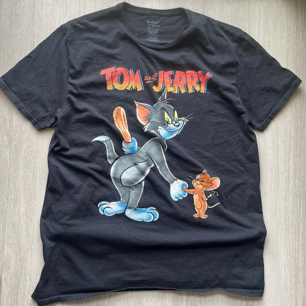 Tom And Jerry Graphic T Shirt Mens XL Black Wooden Club Bomb Vintage Y2K 22x30